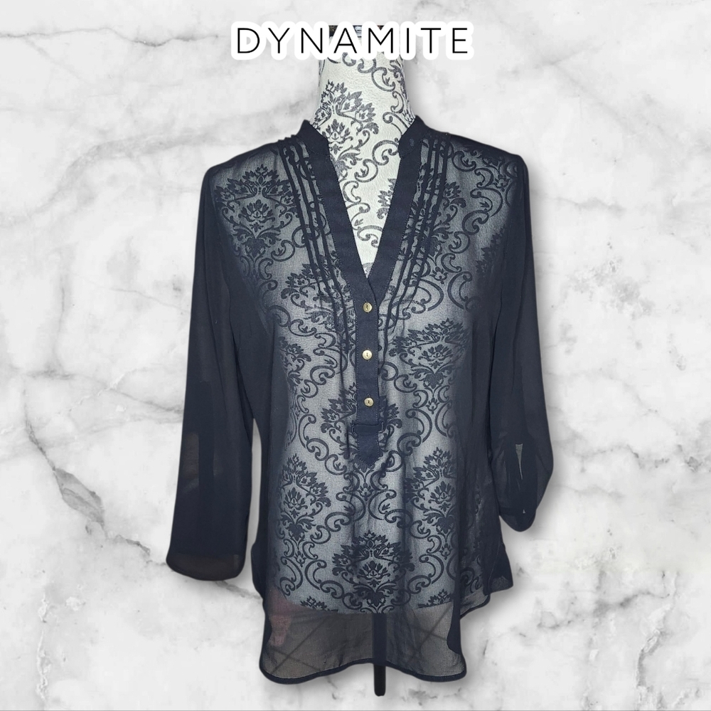 DYNAMITE Sheer Black Blouse - Medium